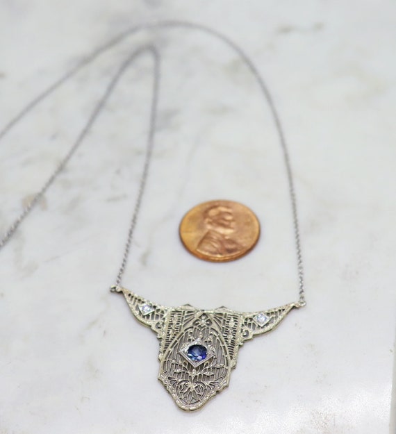 Antique Art Deco 14k Filigree Diamond Sapphire Pe… - image 10