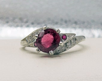 Art Deco Pink Tourmaline Diamond Platinum Engagement Ring Size - Etsy