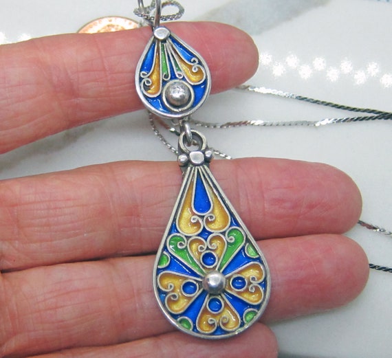 Vintage Sterling Silver Large Enamel Colorful Flo… - image 1