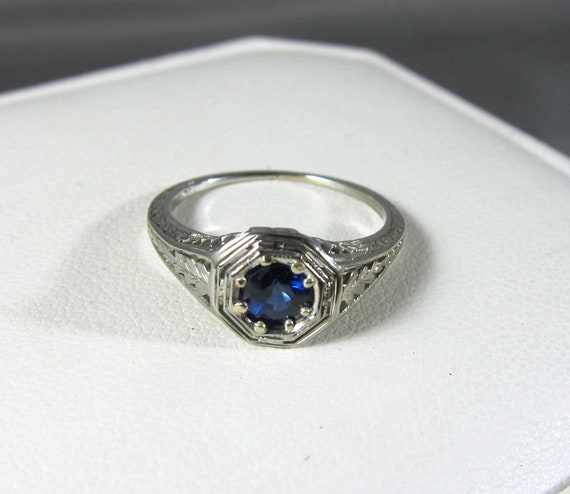 Antique Art deco 18k Ceylon Sapphire Filigree Engagement Ring | Etsy