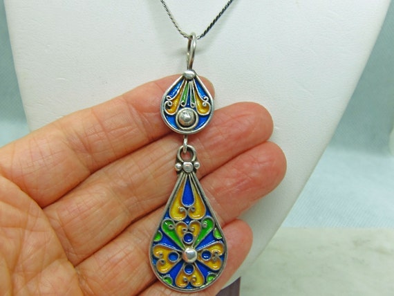 Vintage Sterling Silver Large Enamel Colorful Flo… - image 5