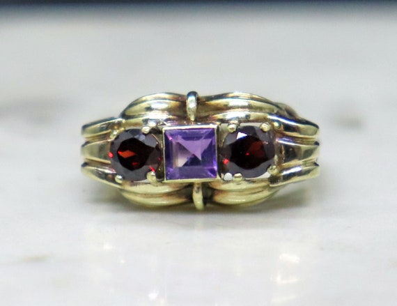 Vintage 8k  European Amethyst Garnet Scrolls Stat… - image 1