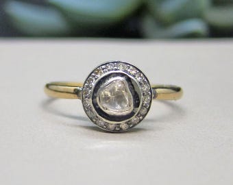 Antique Victorian 14k Rose Cut Diamond Halo Engagement Ring