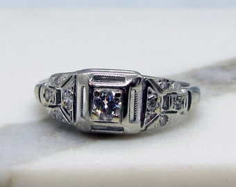 Antique Art Deco 18k Filigree Diamond Engagement Ring