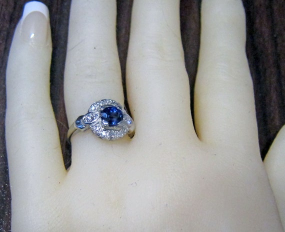 Antique Platinum Sapphire Diamond Engagement Ring - image 7