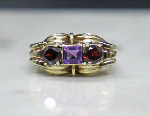 Vintage 8k  European Amethyst Garnet Scrolls Stat… - image 4