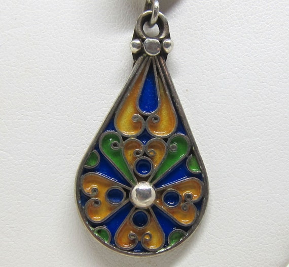 Vintage Sterling Silver Large Enamel Colorful Flo… - image 3