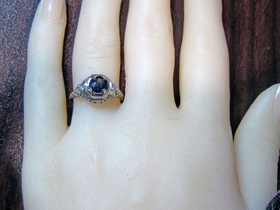 Antique Art deco 18k Sapphire Diamond Engagement … - image 9