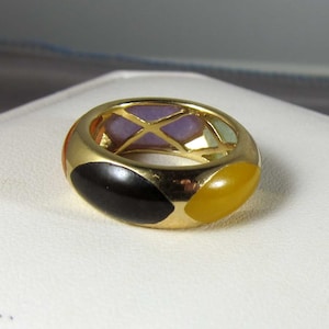 Vintage 14k Inlaid Black Orange Violet Green Yellow Jade Band