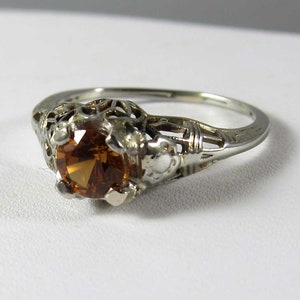 Vintage 18k Orange Hessonite Garnet Filigree Ring