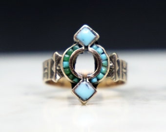 Antique 14k Victorian Turquoise Rose Gold Engraved Ring