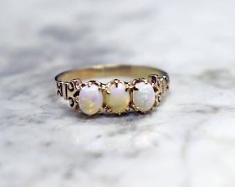 Antique 10k 3 Colorful Opal Right Hand Ring