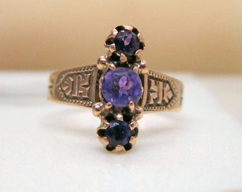 Antique 1800s Victorian 3 Amethyst Rose Gold Ring