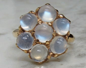 Vintage 14k Large High Quality Blue Moonstone Cluster Ring