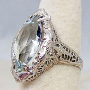 Antique Deco 14k Aqua Marine Filigree Ring March Birthstone Bild 6