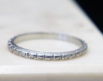 Antique Platinum Engraved Etched Eternity Wedding Band