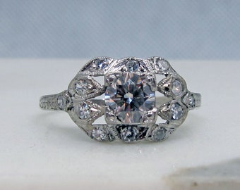 Antique Deco Platinum .83 Ct Diamond Engagement Ring