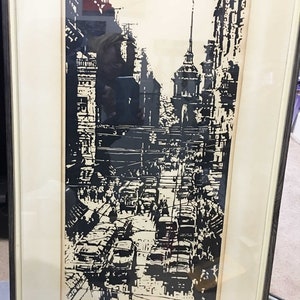 1962 Vintage Dzerzhinsky Street by Mikhail Aleksandrovich Kaneev Russian Artist Linocut