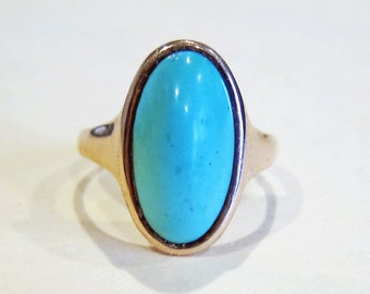 Vintage 10k Large Robin's Egg Blue Turquoise Yellow Gold Ring
