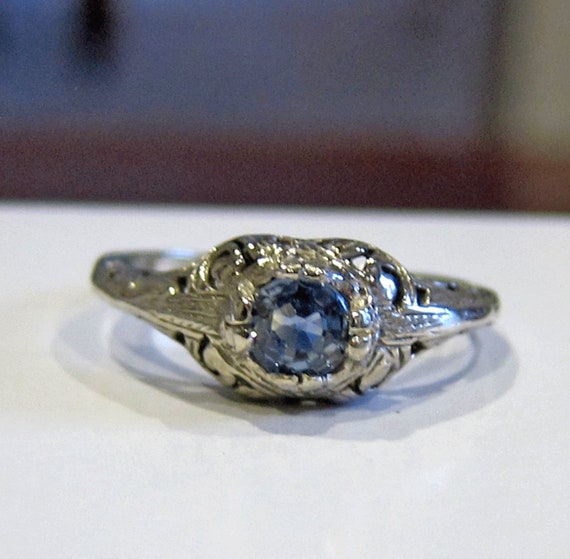 Antique Art deco 18k Sapphire Filigree Engagement… - image 5