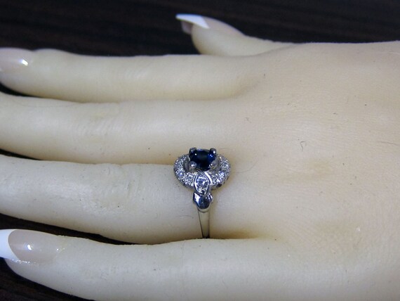 Antique Platinum Sapphire Diamond Engagement Ring - image 9