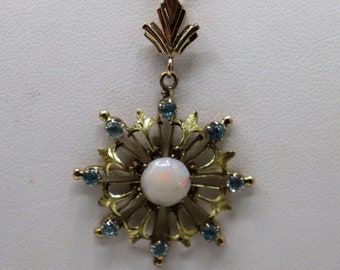 Vintage 14k Opal Blue Zircon Starburst Pendant Necklace