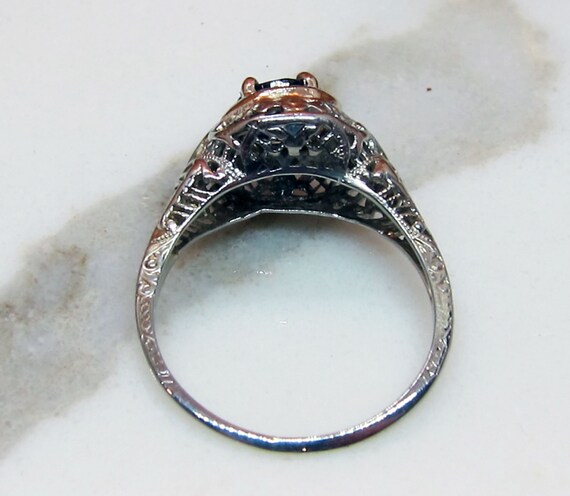 Antique Art deco 18k Sapphire Diamond Engagement … - image 3