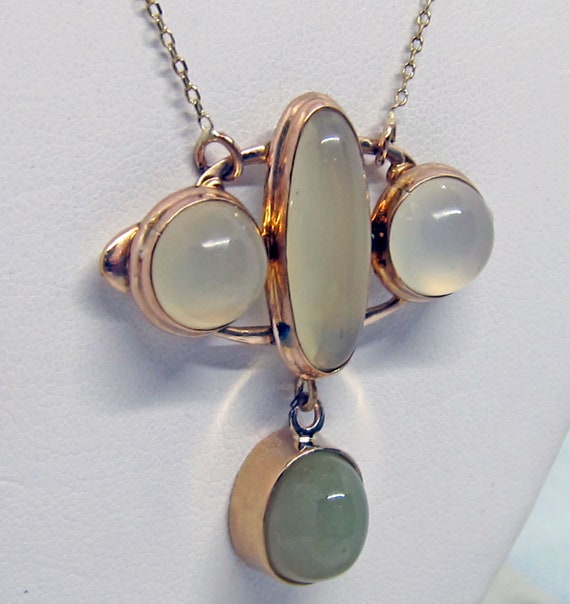 Estate 14k Bezel Set 4 Moonstone Necklace Pendant - image 2