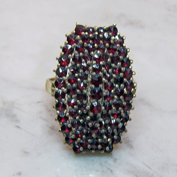 Antique Bohemian Garnet Rose Cut Cluster Ring