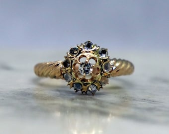 Antique Victorian 14k Rose Cut Diamond Halo Ring