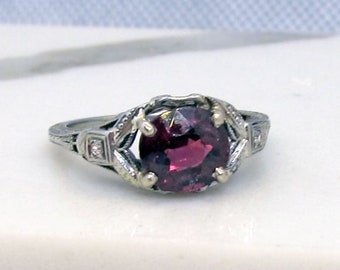 Vintage 18k Garnet Diamond Cummins Kremer Co. Filigree Engagement Ring