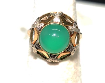 Vintage 14k Large Cabochon Green Quartz Right Hand Statement Ring