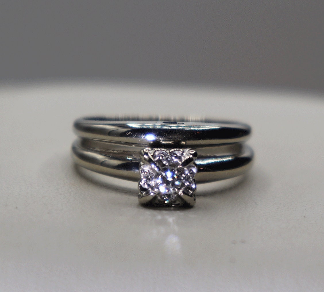 Vintage 14k Keepsake Diamond Wedding Set Engagement Ring Etsy