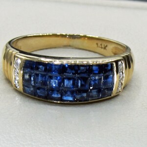 Estate 14k Square Cut Sapphire Diamond Wide Band