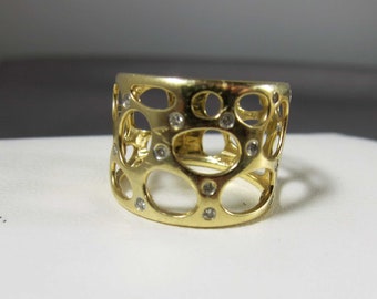 Vintage Mid Century Modern  14k Diamond  Wide Eternity Band