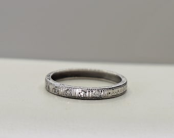 Antique 18k Diamond Etched Eternity Wedding Band