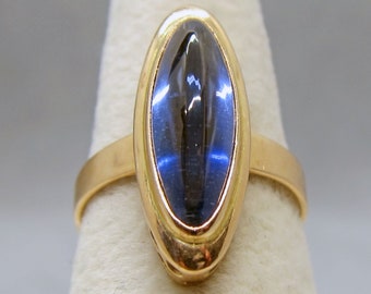 USSR Vintage Soviet Sapphire (Corundum) Cabochon Rose Gold Ring 583 14K