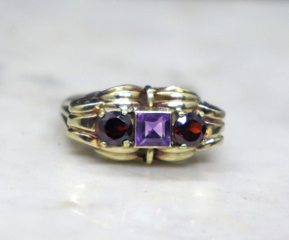 Vintage 8k  European Amethyst Garnet Scrolls Stat… - image 3