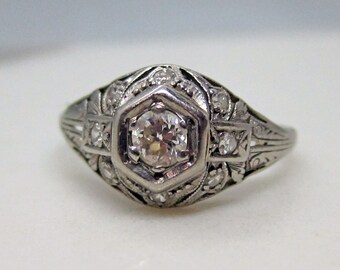 Antique Deco Platinum Old Euro Diamond Engagement Ring