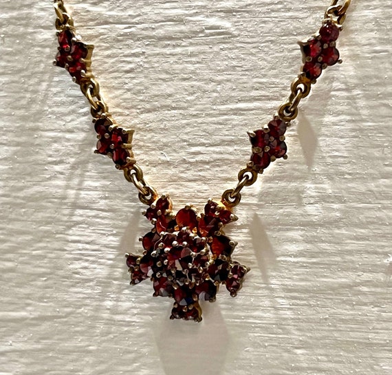 Vintage Rose cut Bohemain Garnet Cluster Swag Nec… - image 1