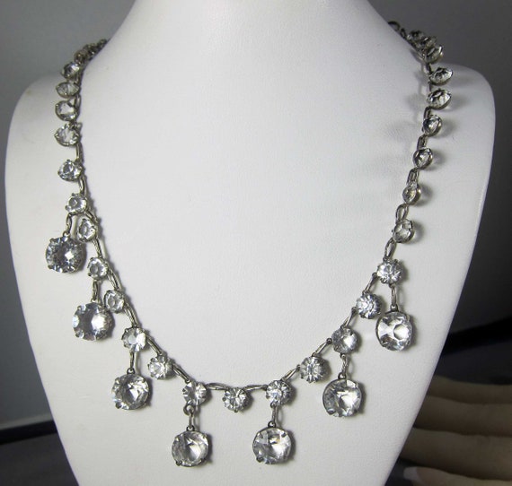 Antique Sterling Silver Crystal Bib Drop Necklace
