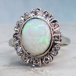 Vintage 14k Colorful Large AAA Opal diamond right hand ring
