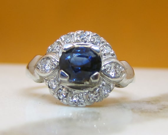 Antique Platinum Sapphire Diamond Engagement Ring - image 2