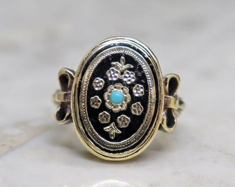 Victorian 14k Large Enamel Turquoise Ring