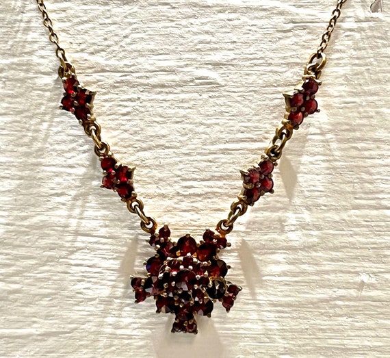 Vintage Rose cut Bohemain Garnet Cluster Swag Nec… - image 4