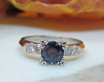 Antique Platinum 1.37 Ct Sapphire Diamond Engagement Ring