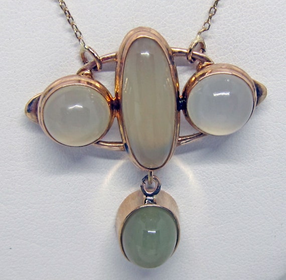 Estate 14k Bezel Set 4 Moonstone Necklace Pendant - image 4