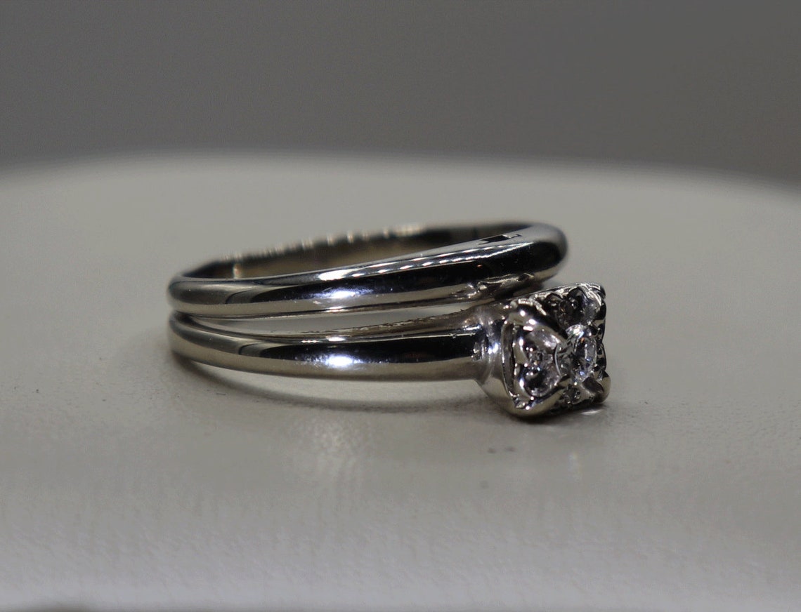 Vintage 14k Keepsake Diamond Wedding Set Engagement Ring Etsy