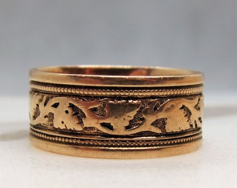 Antique 14k Rose Gold Vines Engraved Eternity Band