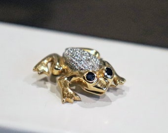 Estate 10k Diamond Sapphire Frog Pin Brooch by John C. Rinker